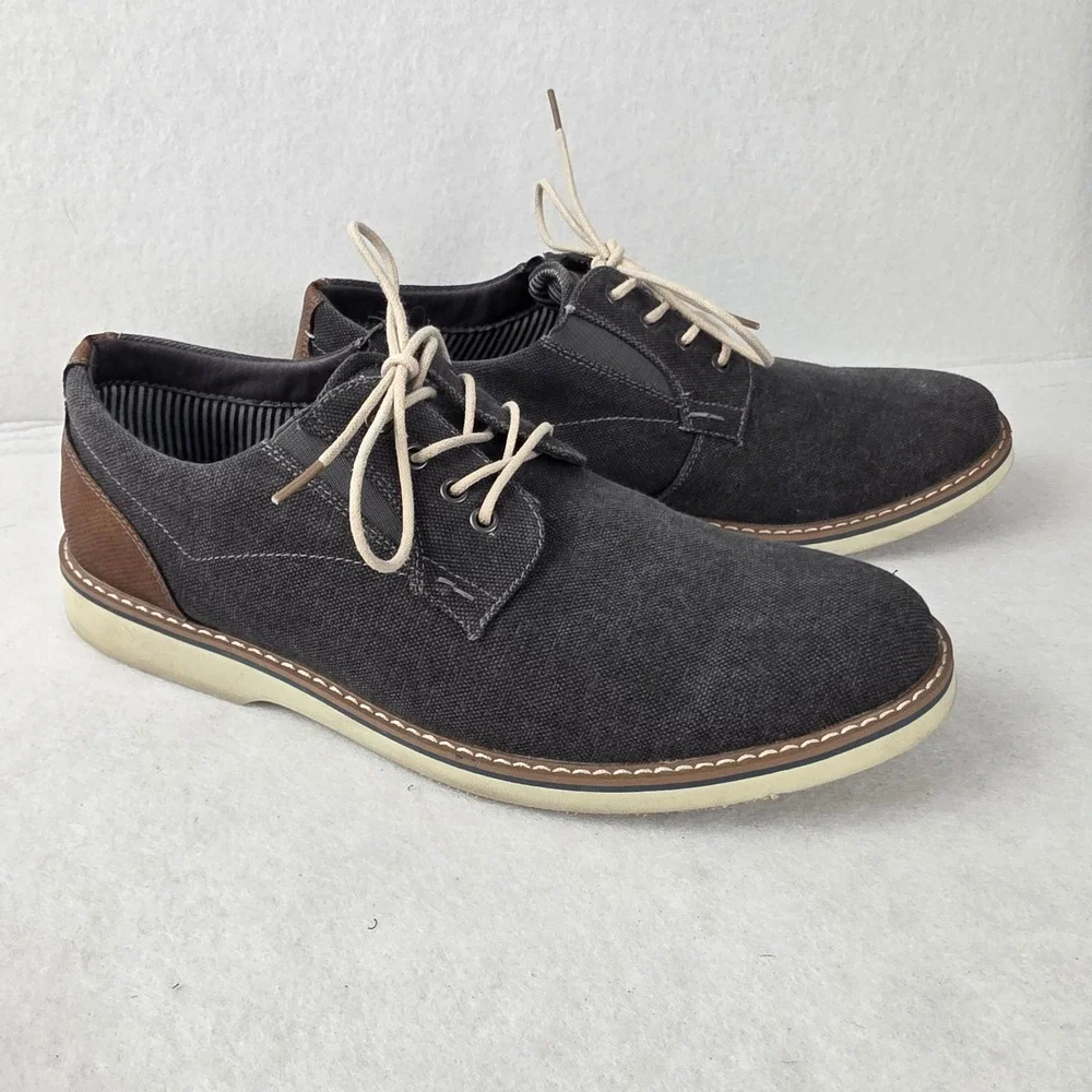 Nunn Bush Barklay Mens 10.5 M Gunmetal Canvas Oxford Comfort Gel Shoes 84856-025